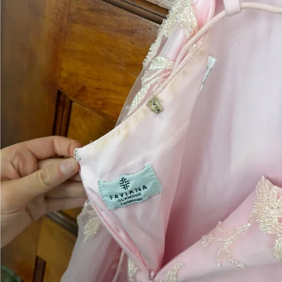 Strappy-Back Long Light Pink Prom Dress by Faviana - Picture 10 of 16